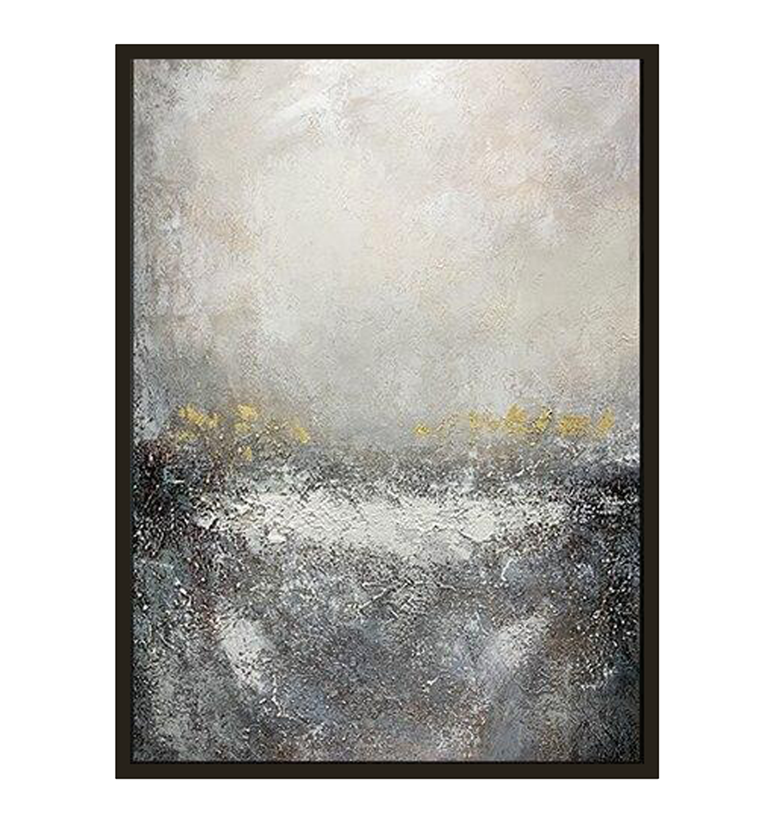 Contemporary Abstract Oil Painting in Soft Grays and Gold Accents