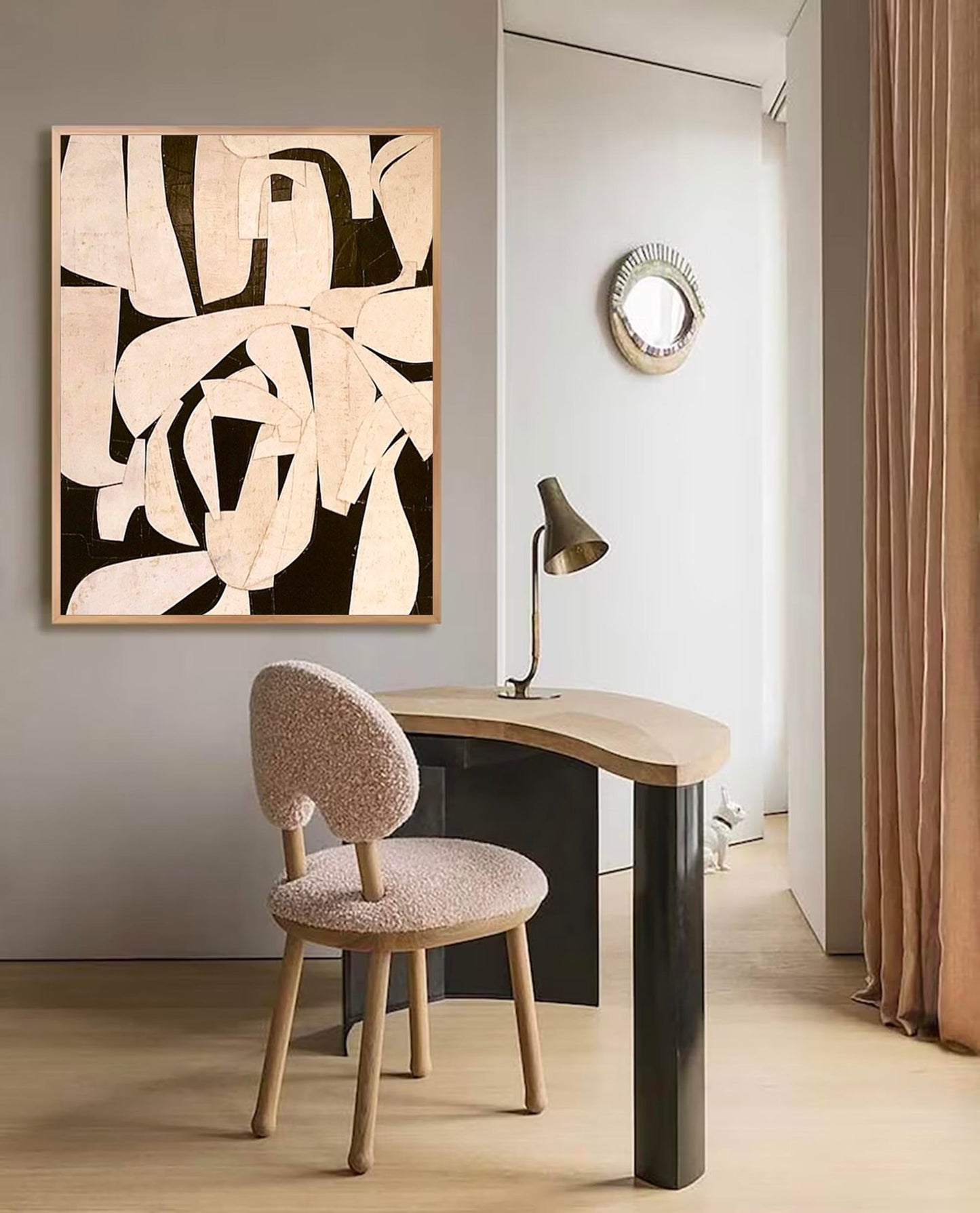 Contemporary Minimalist Black and White Abstract Oil Painting for Modern Décor