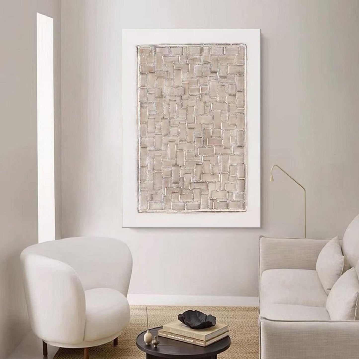 Contemporary Neutral Abstract Oil Painting for Modern Home Decor