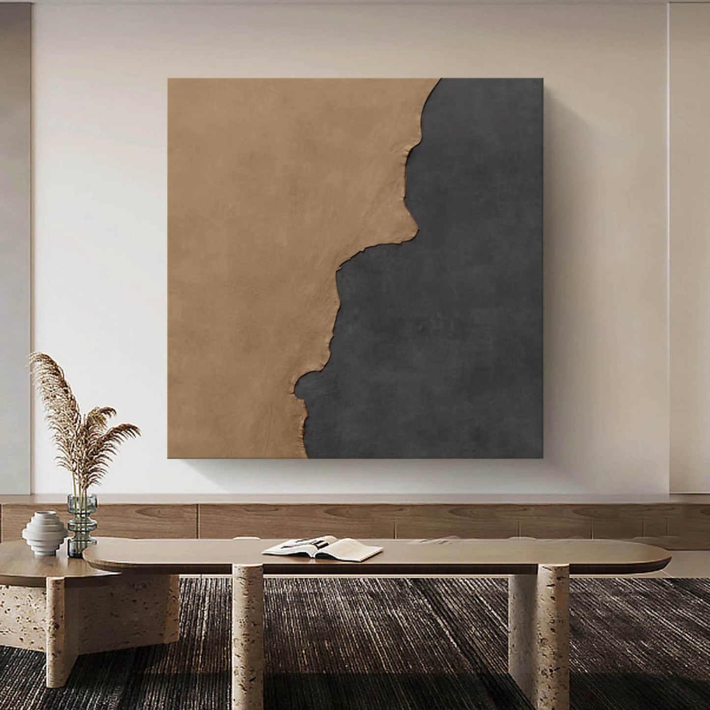 Contemporary Minimalist Oil Painting with Earthy Tones and Abstract Design
