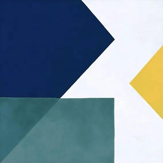 Modern Geometric Oil Painting in Green, Blue, and Yellow for Contemporary Decor