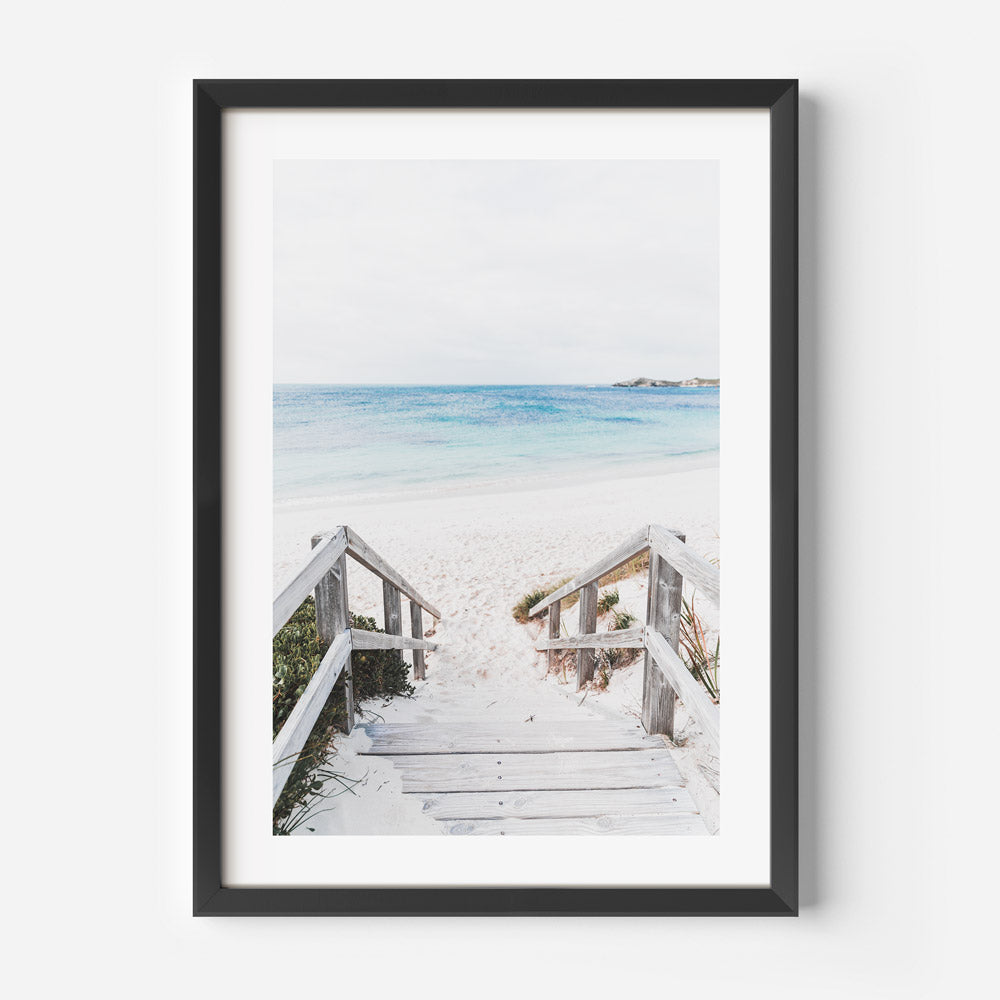 Tranquil Shoreline Escape: Serene Beach Pathway Oil Painting