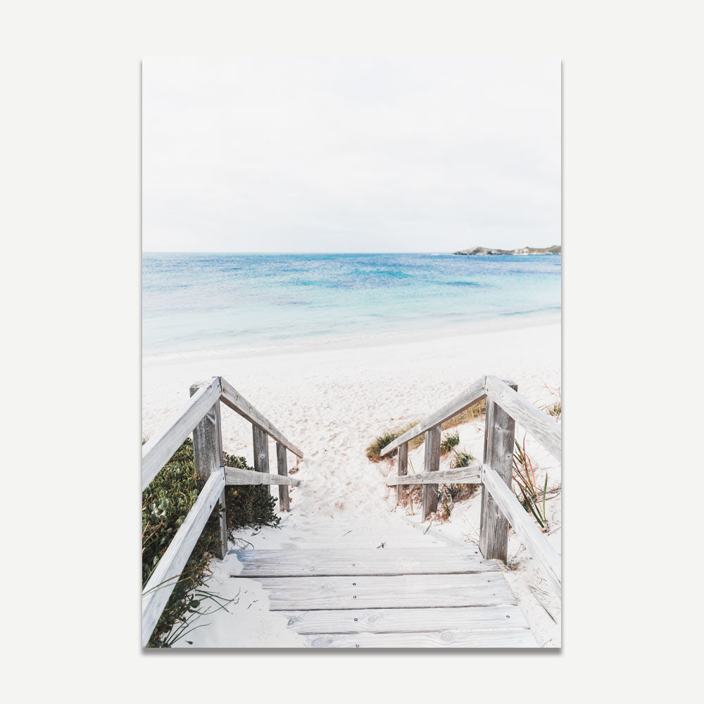 Tranquil Shoreline Escape: Serene Beach Pathway Oil Painting
