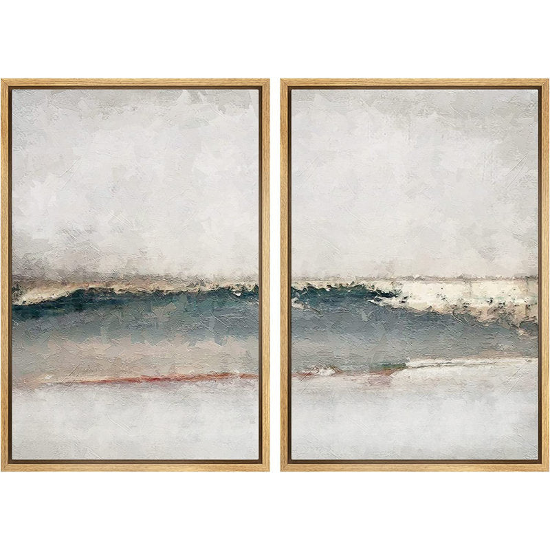 Contemporary Gray Teal Abstract Landscape Framed Canvas Art for Modern Decor