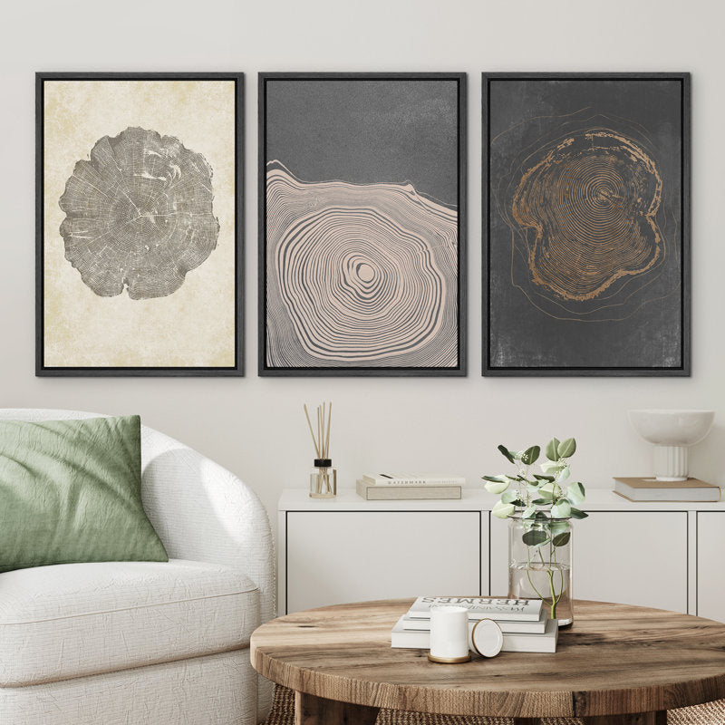 Minimalist Tree Ring Art Set in Neutral Tones for Modern Home Decor