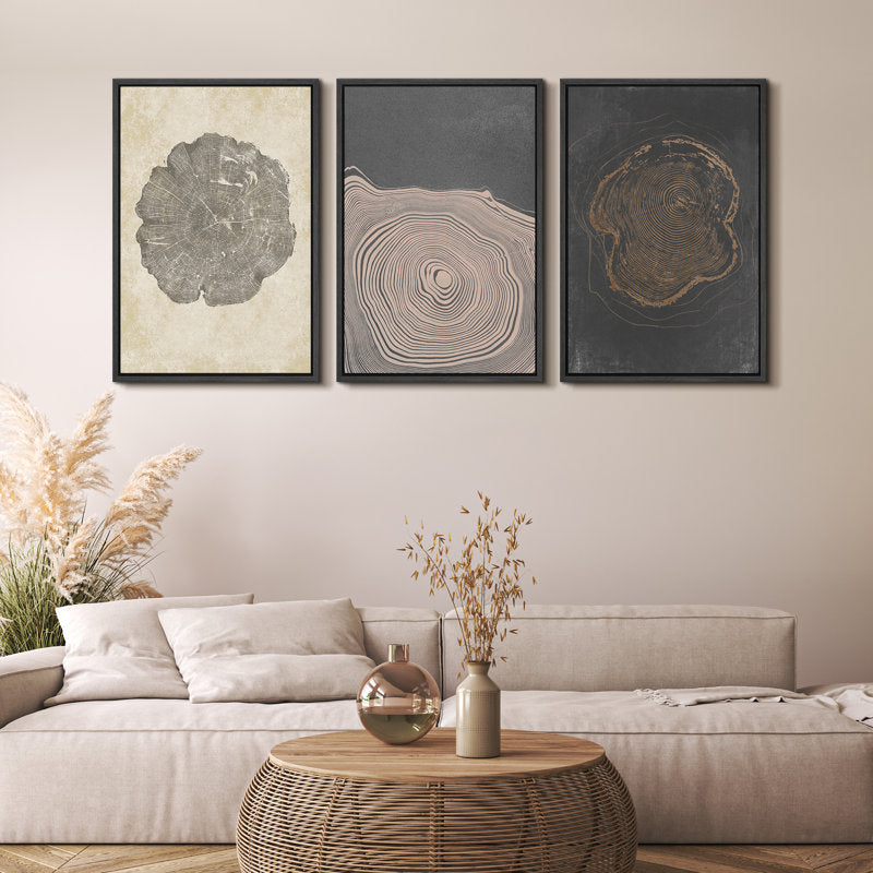 Minimalist Tree Ring Art Set in Neutral Tones for Modern Home Decor