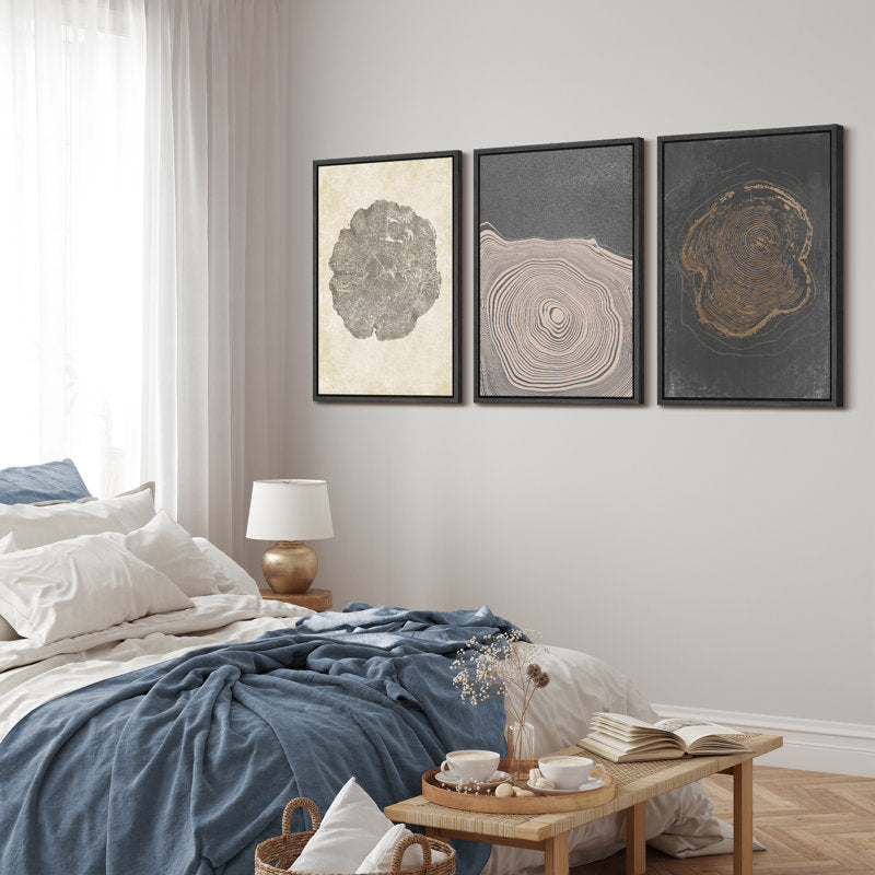 Minimalist Tree Ring Art Set in Neutral Tones for Modern Home Decor