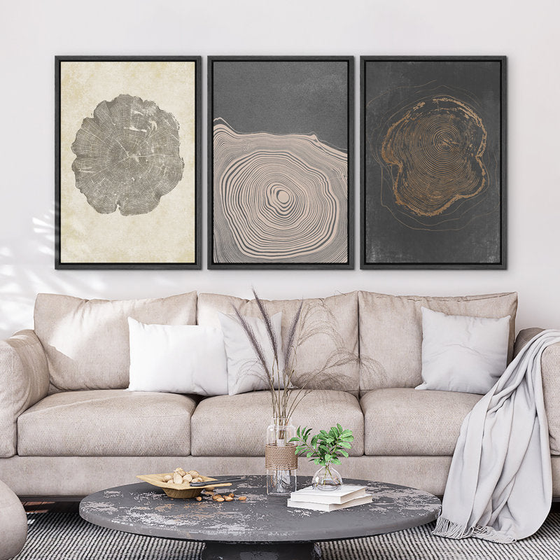 Minimalist Tree Ring Art Set in Neutral Tones for Modern Home Decor