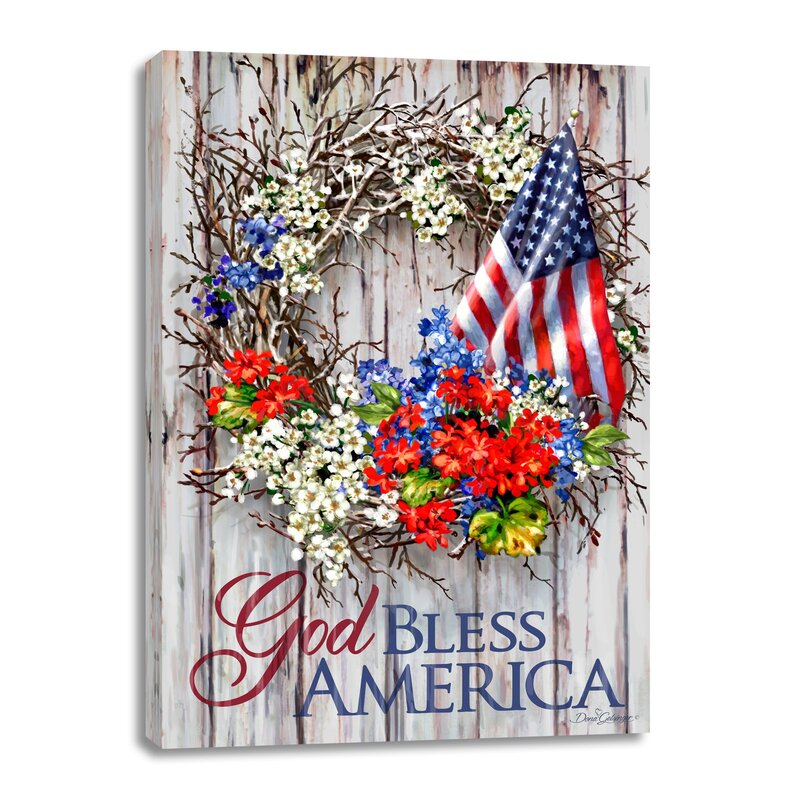 American Flag Floral Wreath Canvas Art for Patriotic Home Decor