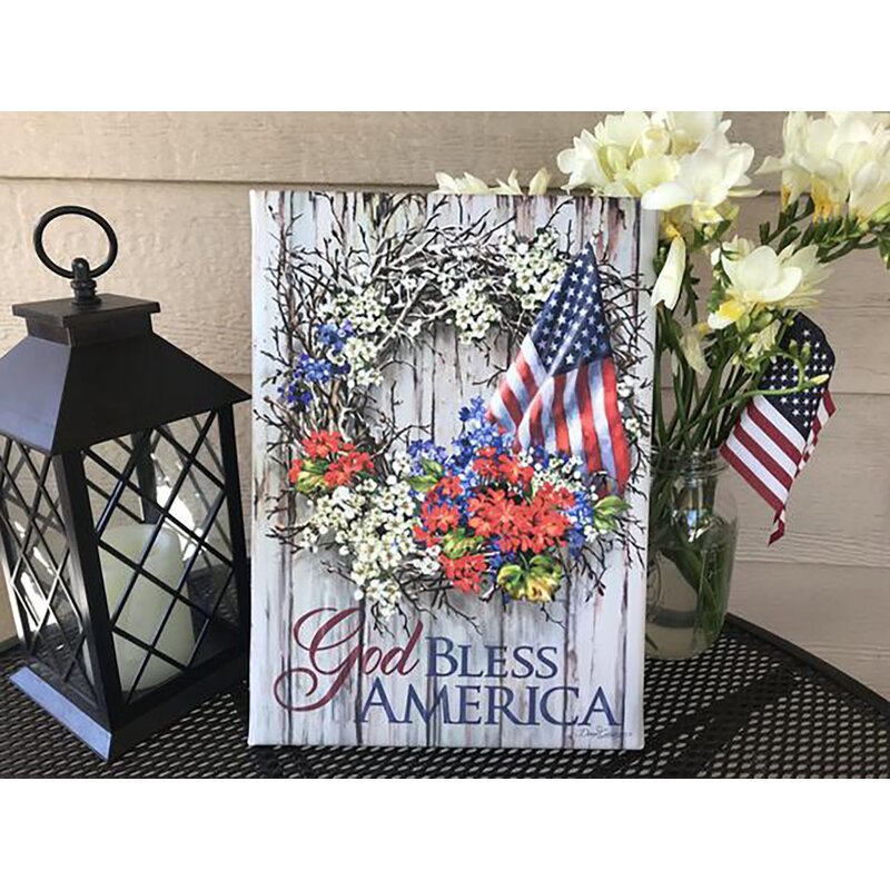 American Flag Floral Wreath Canvas Art for Patriotic Home Decor