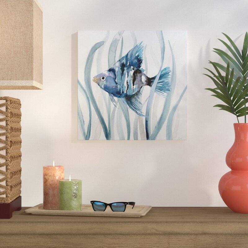 Vibrant Blue Fish Among Seagrass - Coastal Oil Painting for Serene Decor