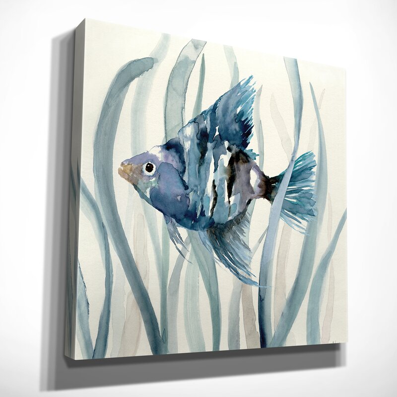 Vibrant Blue Fish Among Seagrass - Coastal Oil Painting for Serene Decor
