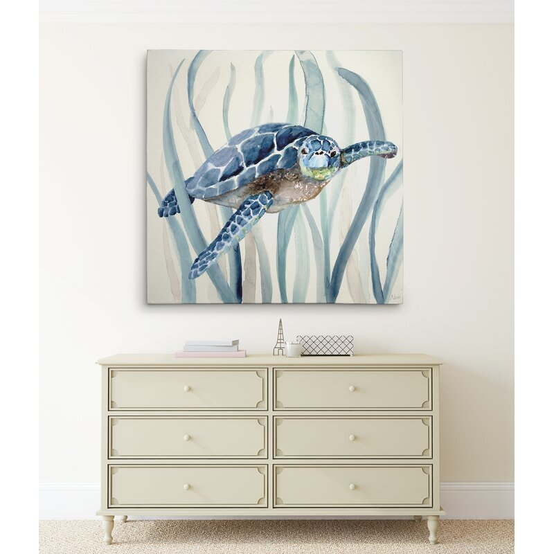 Tranquil Ocean Scene with Majestic Swimming Turtle Oil Painting