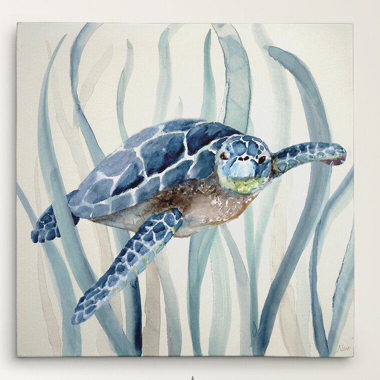 Tranquil Ocean Scene with Majestic Swimming Turtle Oil Painting