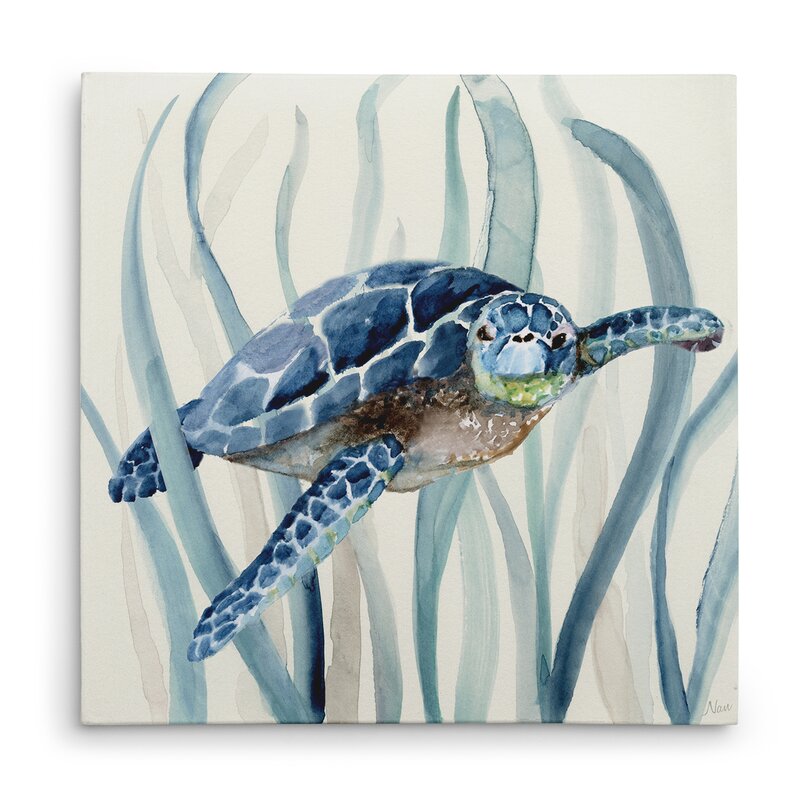 Tranquil Ocean Scene with Majestic Swimming Turtle Oil Painting