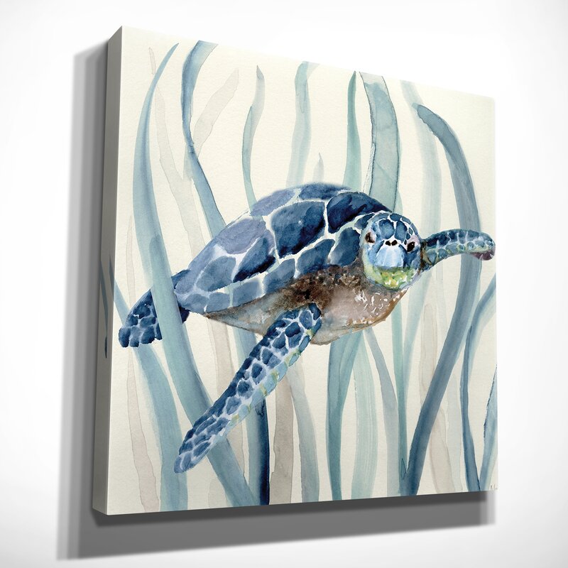 Tranquil Ocean Scene with Majestic Swimming Turtle Oil Painting