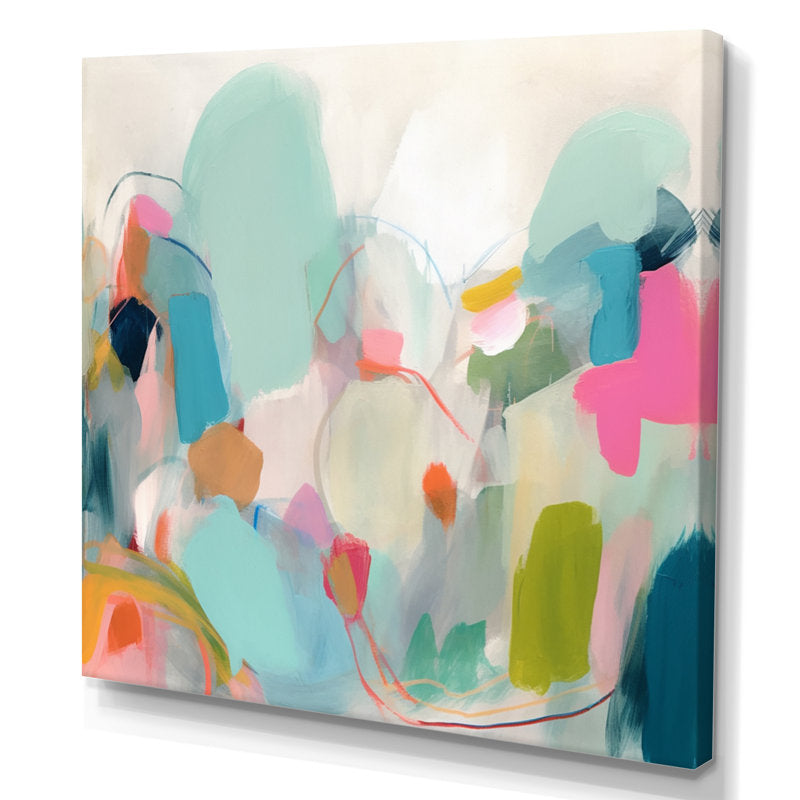 Abstract Oil Painting in Pink and Blue with Fluid Minimalist Design