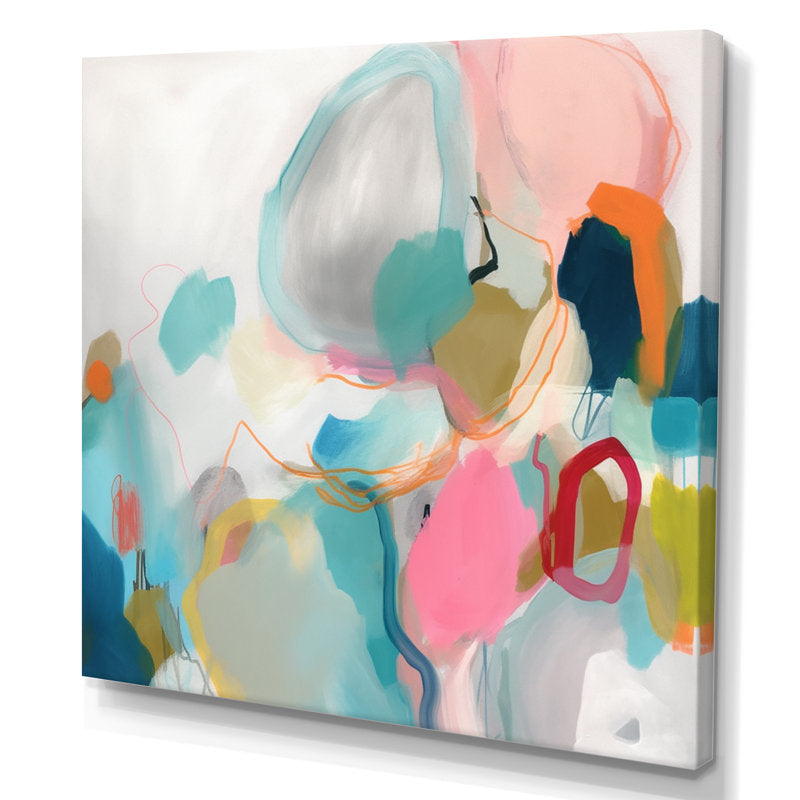 Abstract Pink and Blue Minimalist Oil Painting for Modern Home Decor