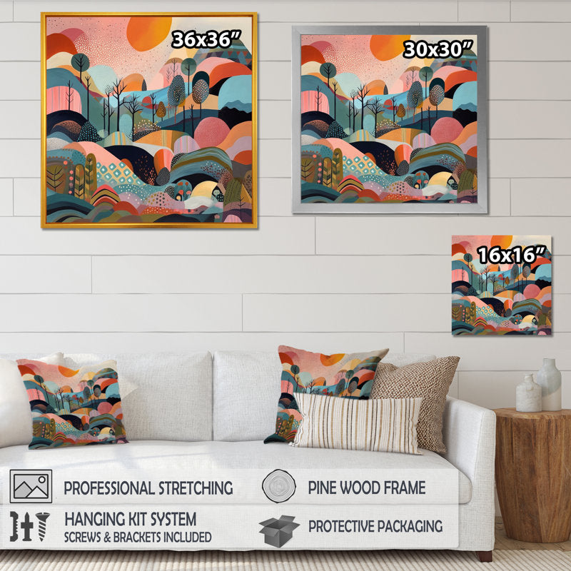 Vibrant Abstract Landscape Painting in Pink and Blue for Modern Home Decor
