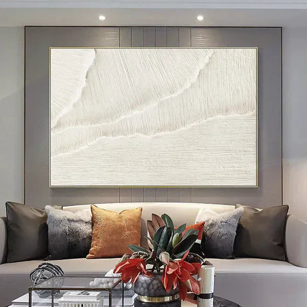Textured Minimalist White Oil Painting for Elegant Home Décor