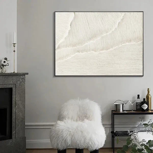 Textured Minimalist White Oil Painting for Elegant Home Décor
