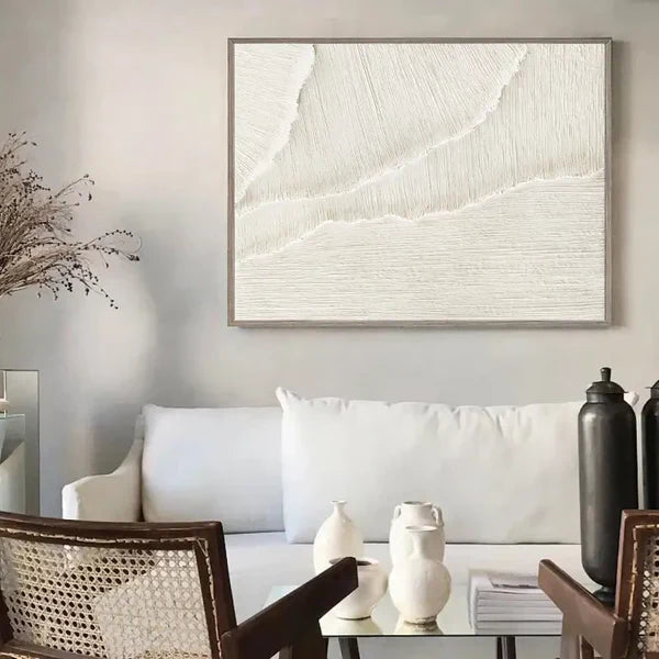 Textured Minimalist White Oil Painting for Elegant Home Décor