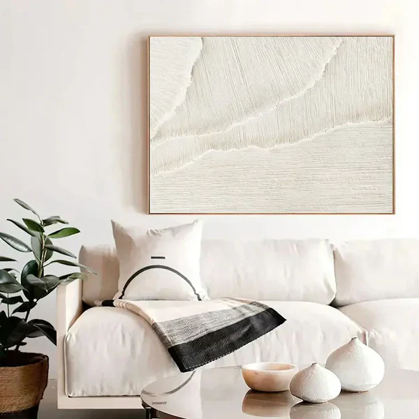 Textured Minimalist White Oil Painting for Elegant Home Décor