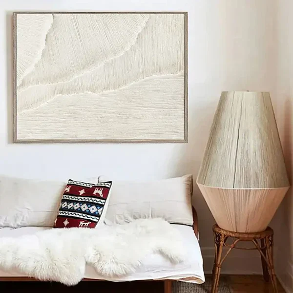 Textured Minimalist White Oil Painting for Elegant Home Décor