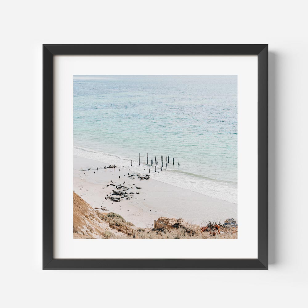 Coastal Serenity: Oil Painting of Port Willunga Beach and Historic Piling Remnants