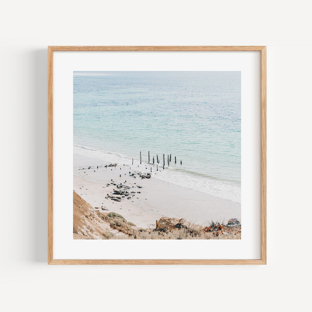 Coastal Serenity: Oil Painting of Port Willunga Beach and Historic Piling Remnants