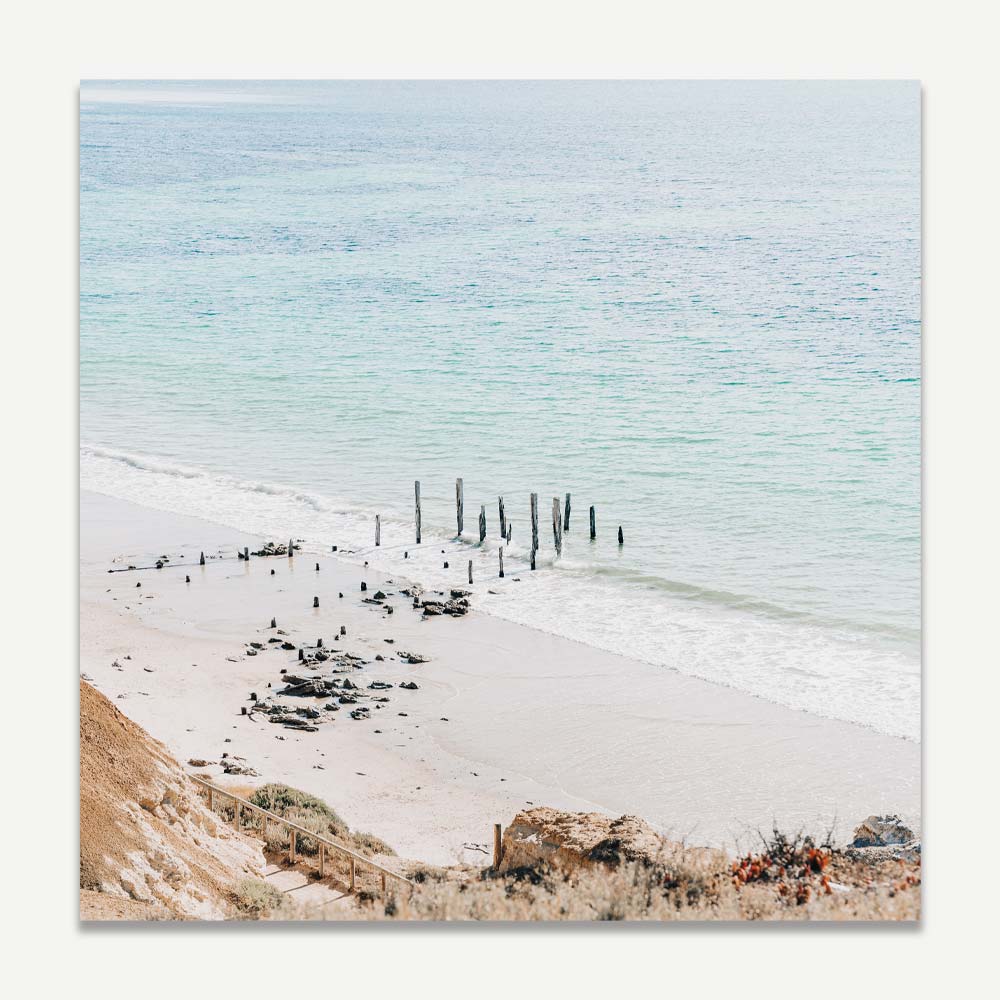 Coastal Serenity: Oil Painting of Port Willunga Beach and Historic Piling Remnants