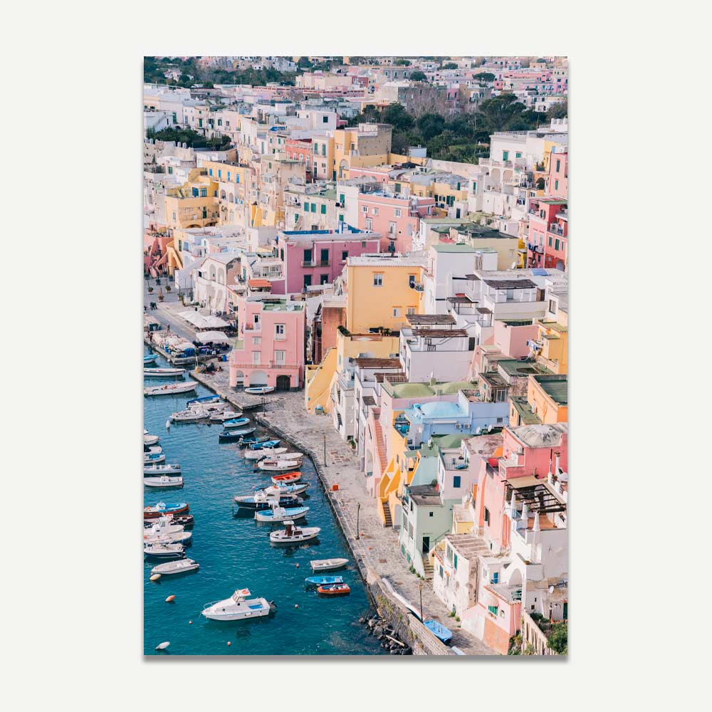 Vibrant Coastal Village Oil Painting Capture of Procida's Colorful Architecture and Marina