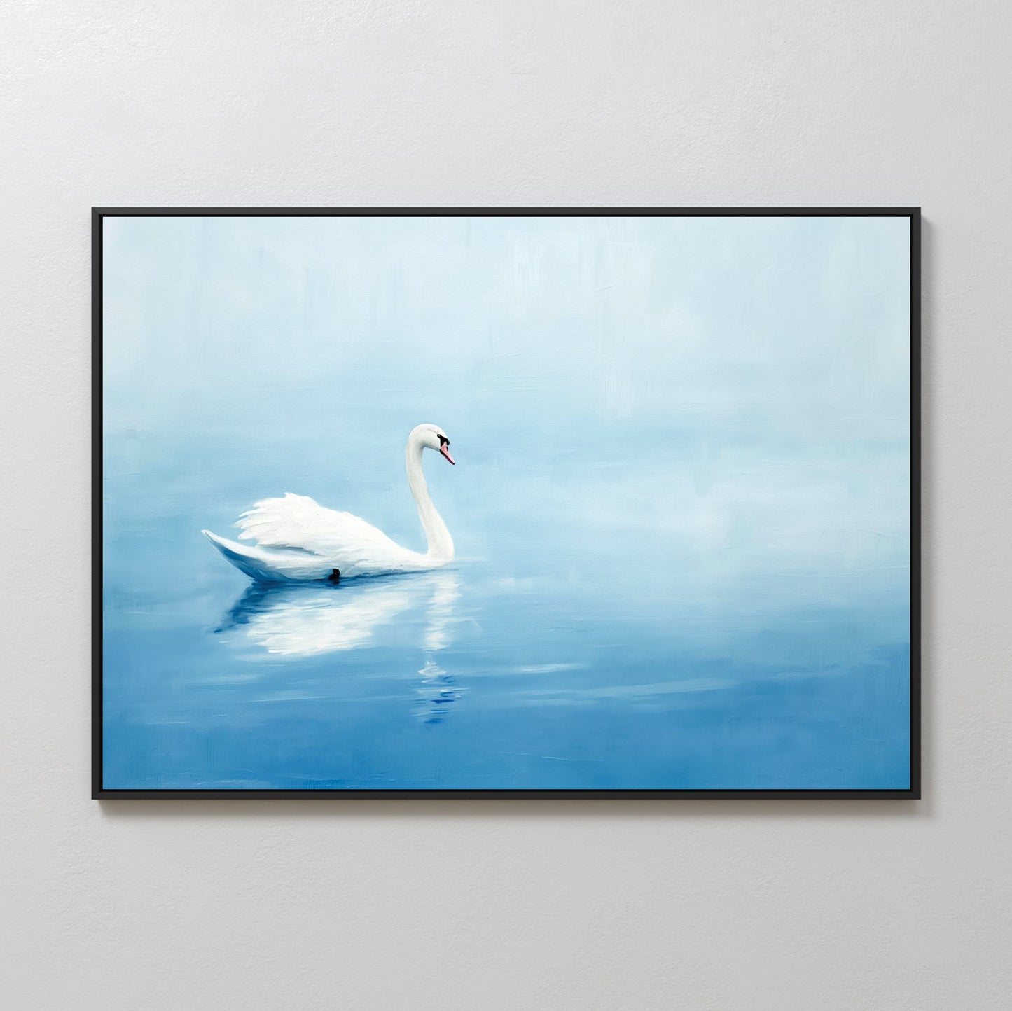 Serene White Swan Floating on Tranquil Blue Waters - Elegant Oil Painting Decor