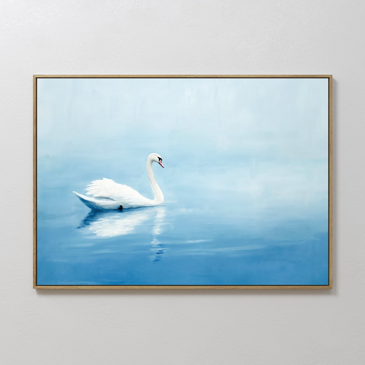 Serene White Swan Floating on Tranquil Blue Waters - Elegant Oil Painting Decor