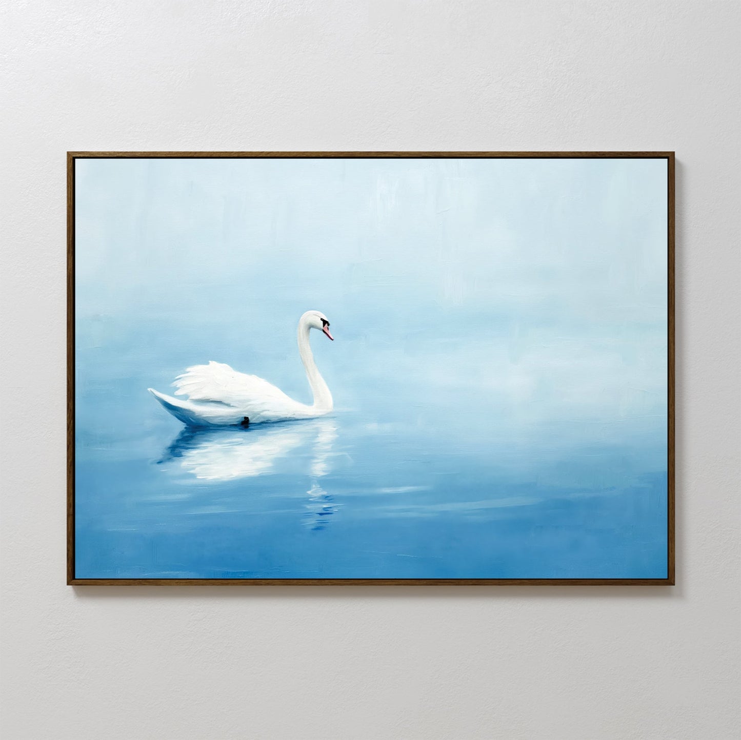Serene White Swan Floating on Tranquil Blue Waters - Elegant Oil Painting Decor