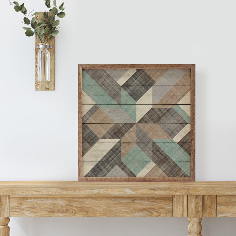Geometric Mint Quilt Star Oil Painting for Living Room Decor and Art Collection