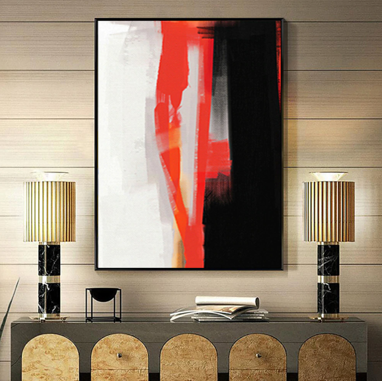 Bold Red Abstract Oil Painting for Modern Home Decor