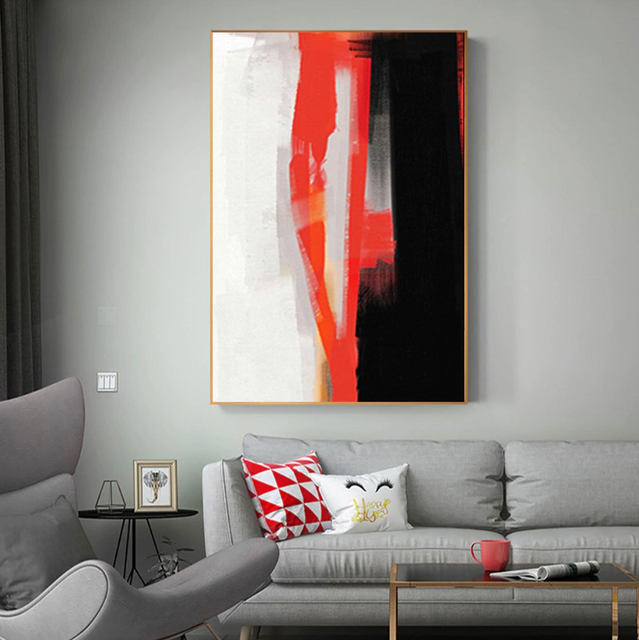 Bold Red Abstract Oil Painting for Modern Home Decor