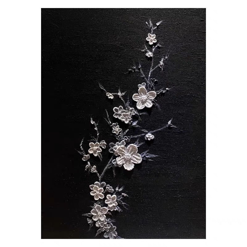Elegant Floral Art on Black Canvas - Artistic Home Decor Oil Painting