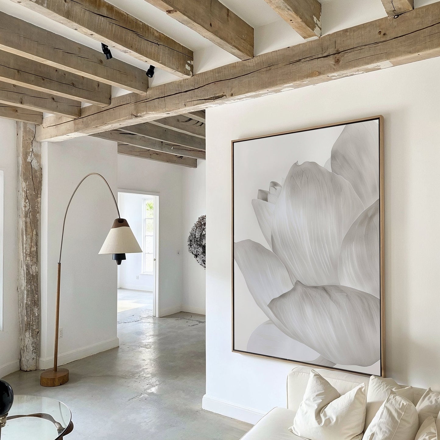 Elegant White Blossom Abstract Oil Painting for Minimalist Home Decor