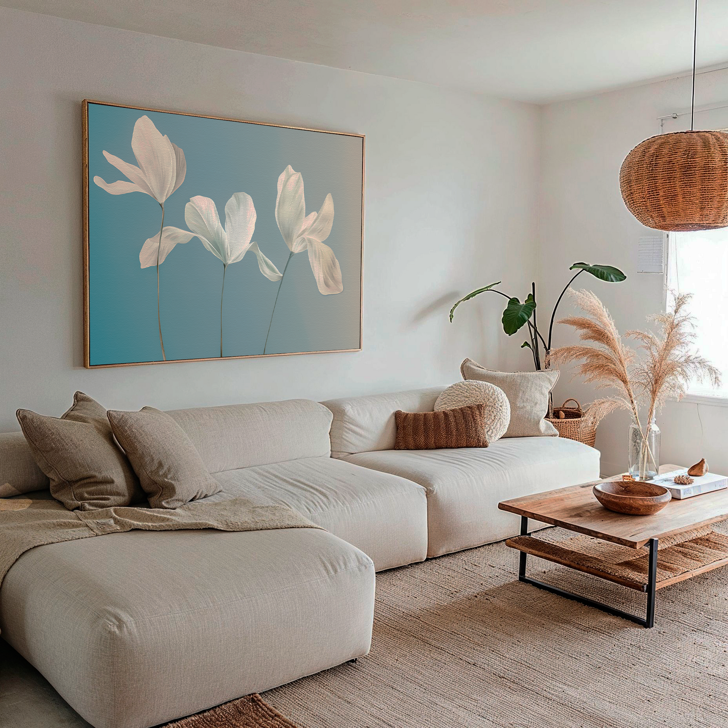 Elegant White Floral Abstract Oil Painting for Modern Home Decor