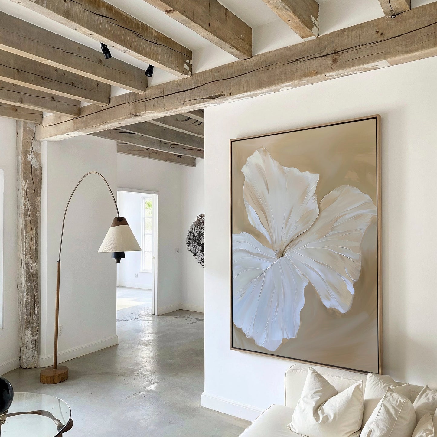 Elegant White Floral Abstract Oil Painting for Modern Home Decor