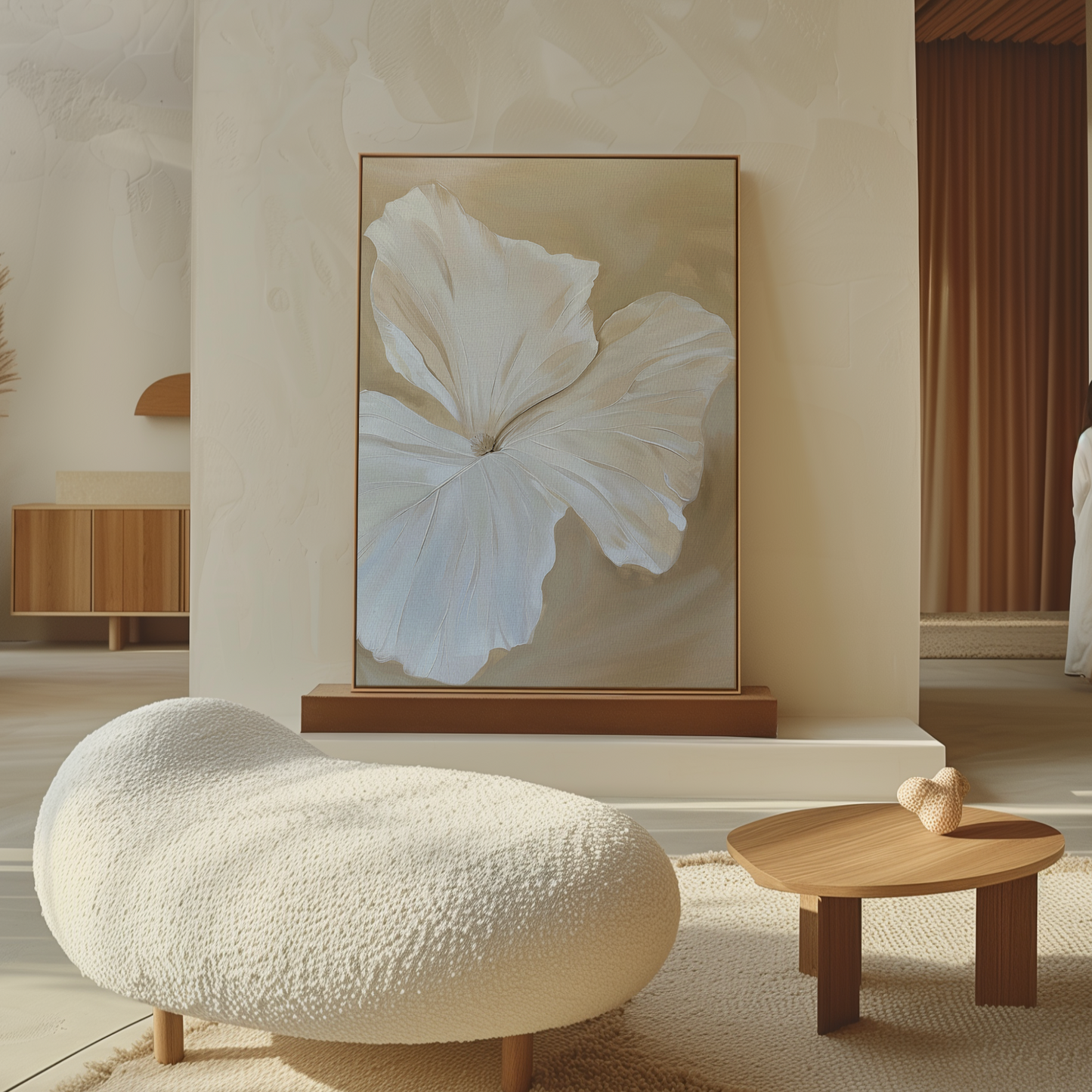 Elegant White Floral Abstract Oil Painting for Modern Home Decor