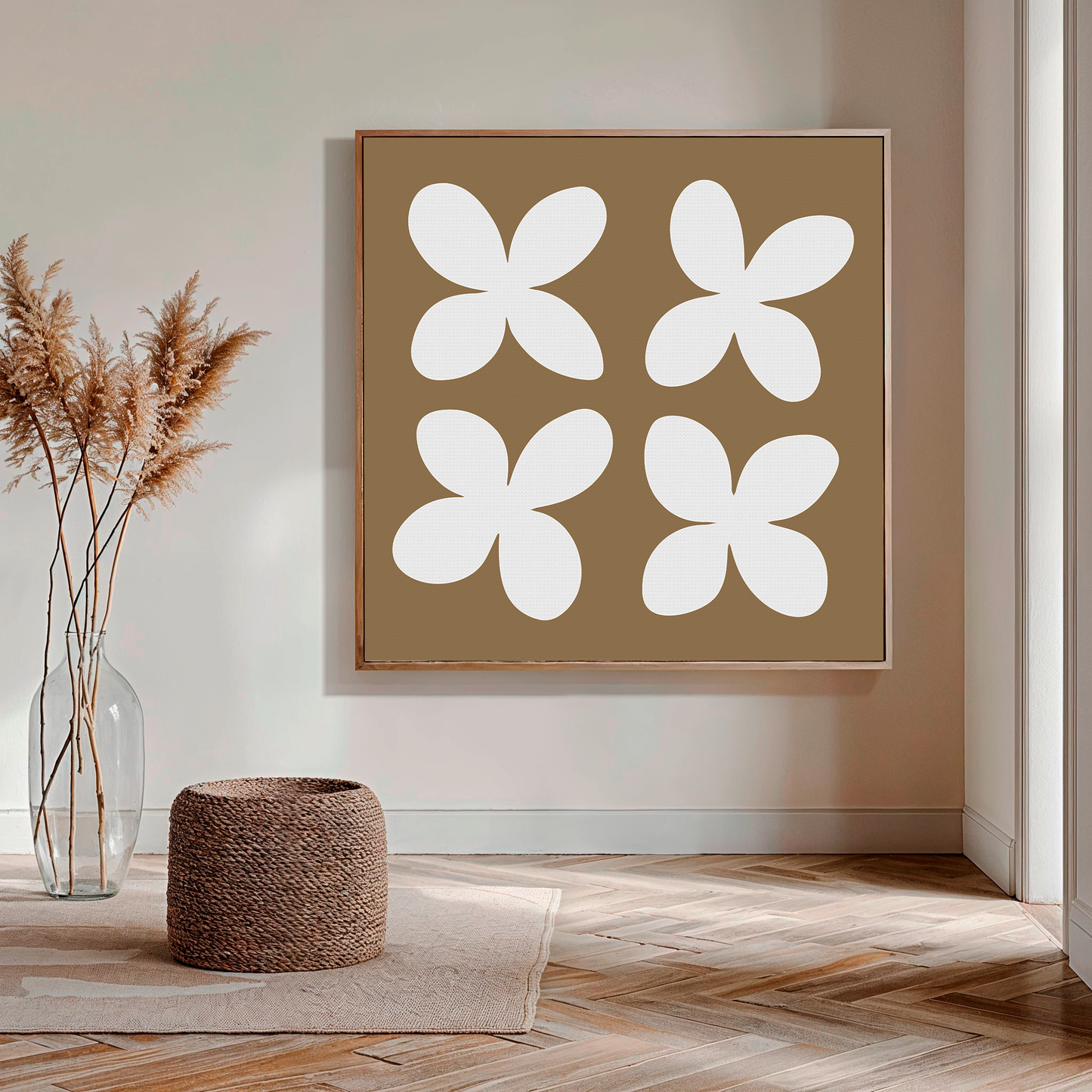 Minimalist Beige Floral Abstract Canvas Art for Modern Home Decor