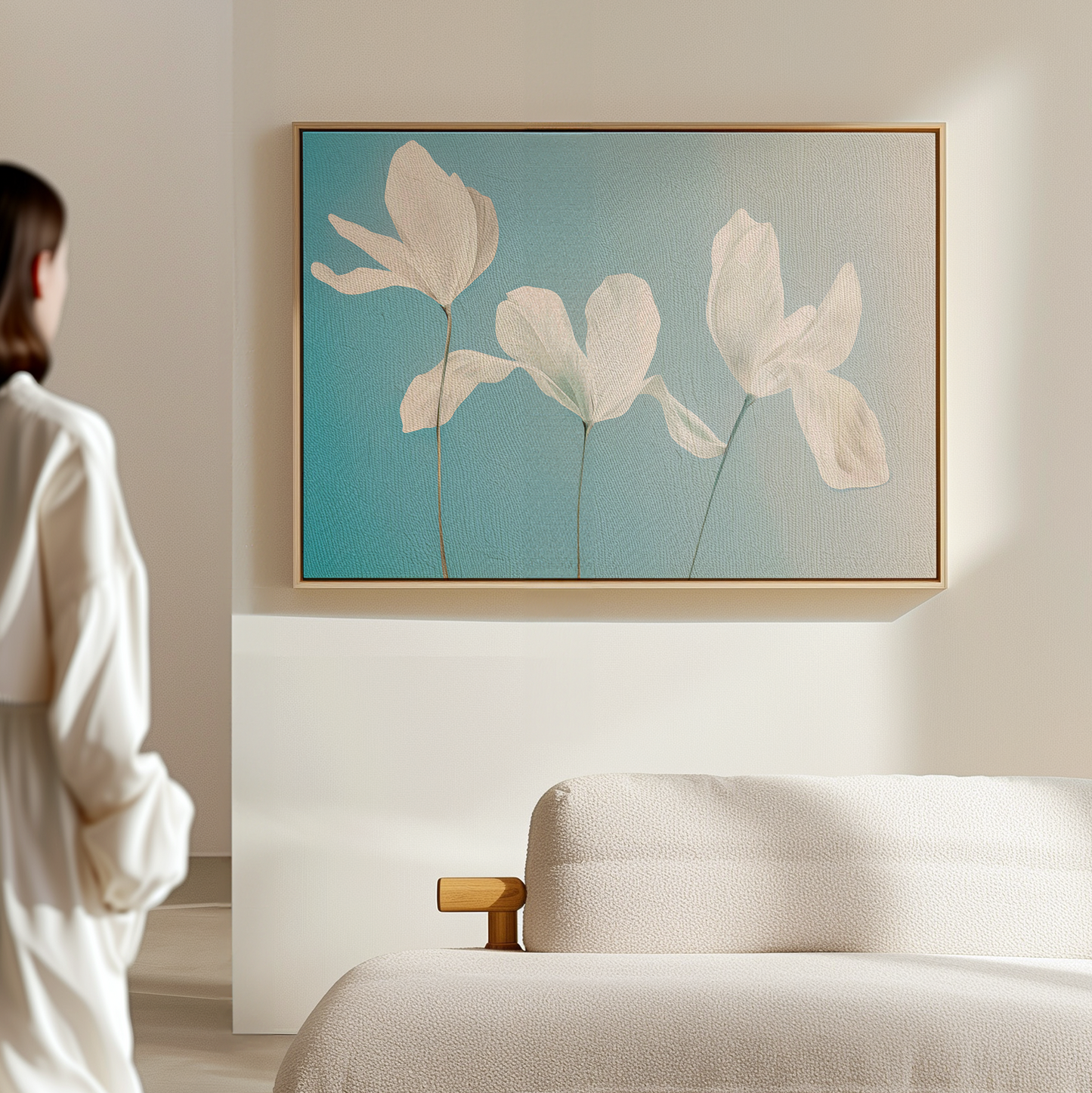 Elegant White Floral Abstract Oil Painting for Modern Home Decor