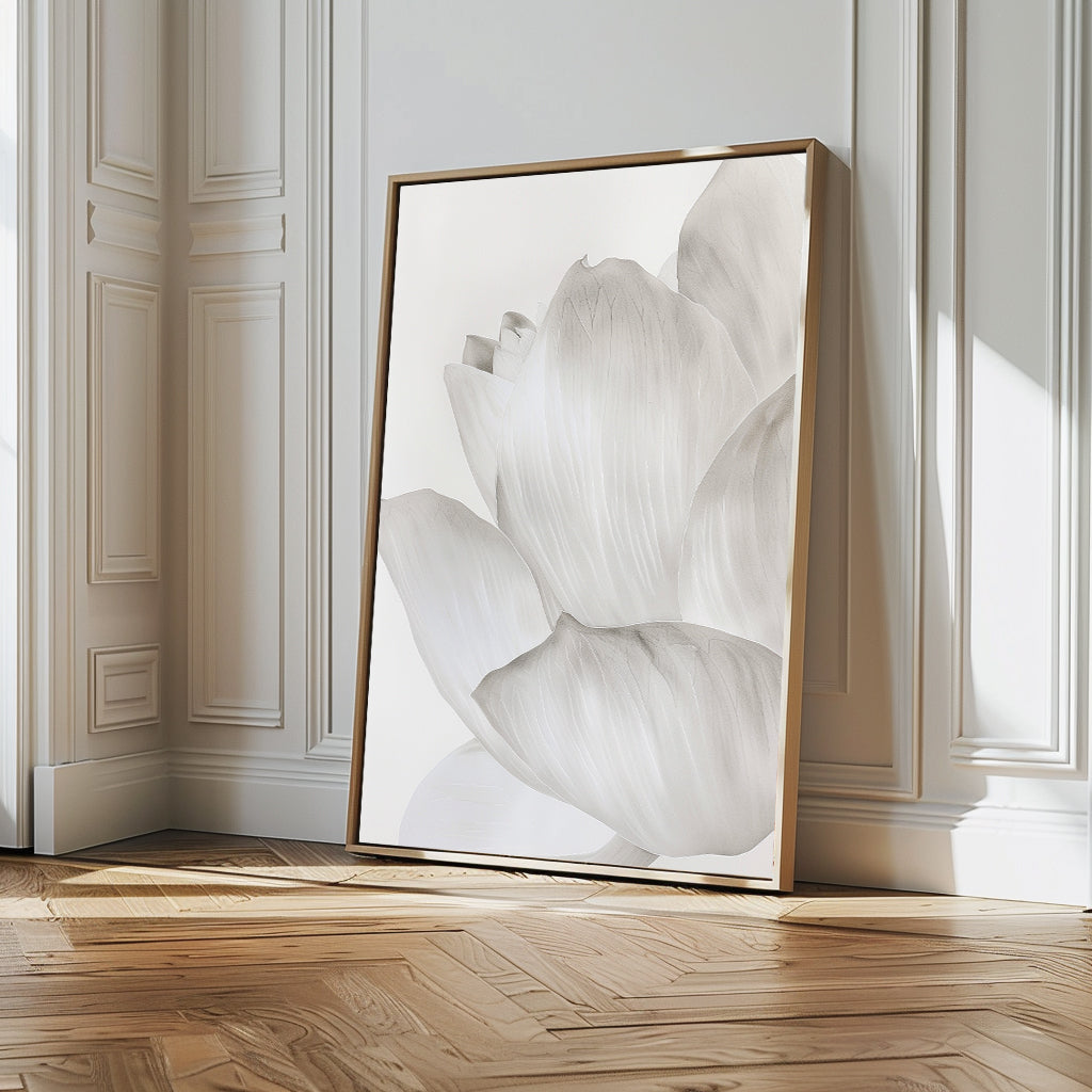 Elegant White Blossom Abstract Oil Painting for Minimalist Home Decor