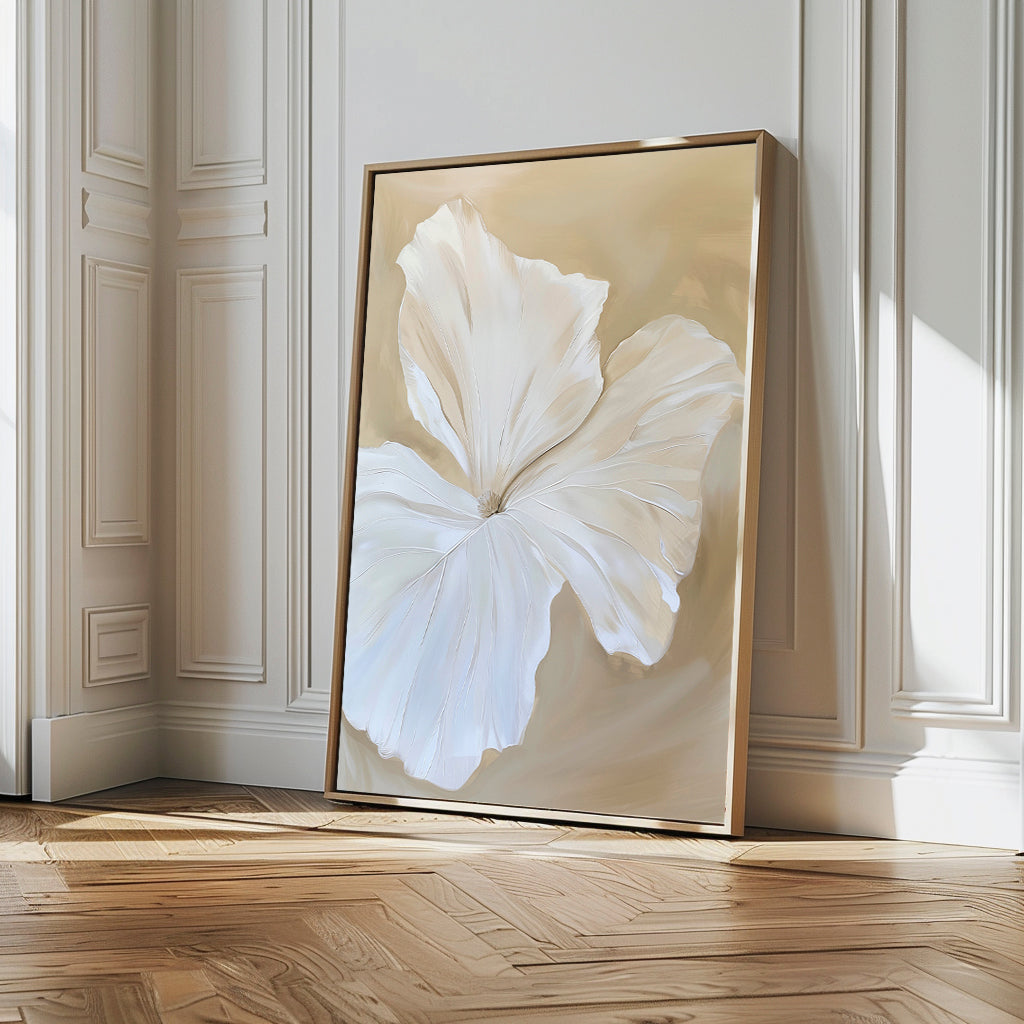 Elegant White Floral Abstract Oil Painting for Modern Home Decor