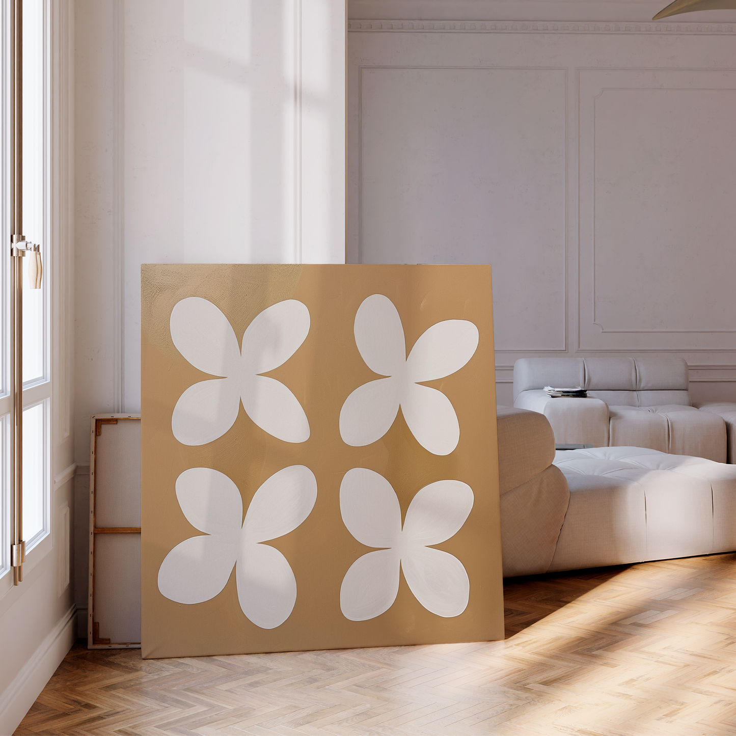 Minimalist Beige Floral Abstract Canvas Art for Modern Home Decor