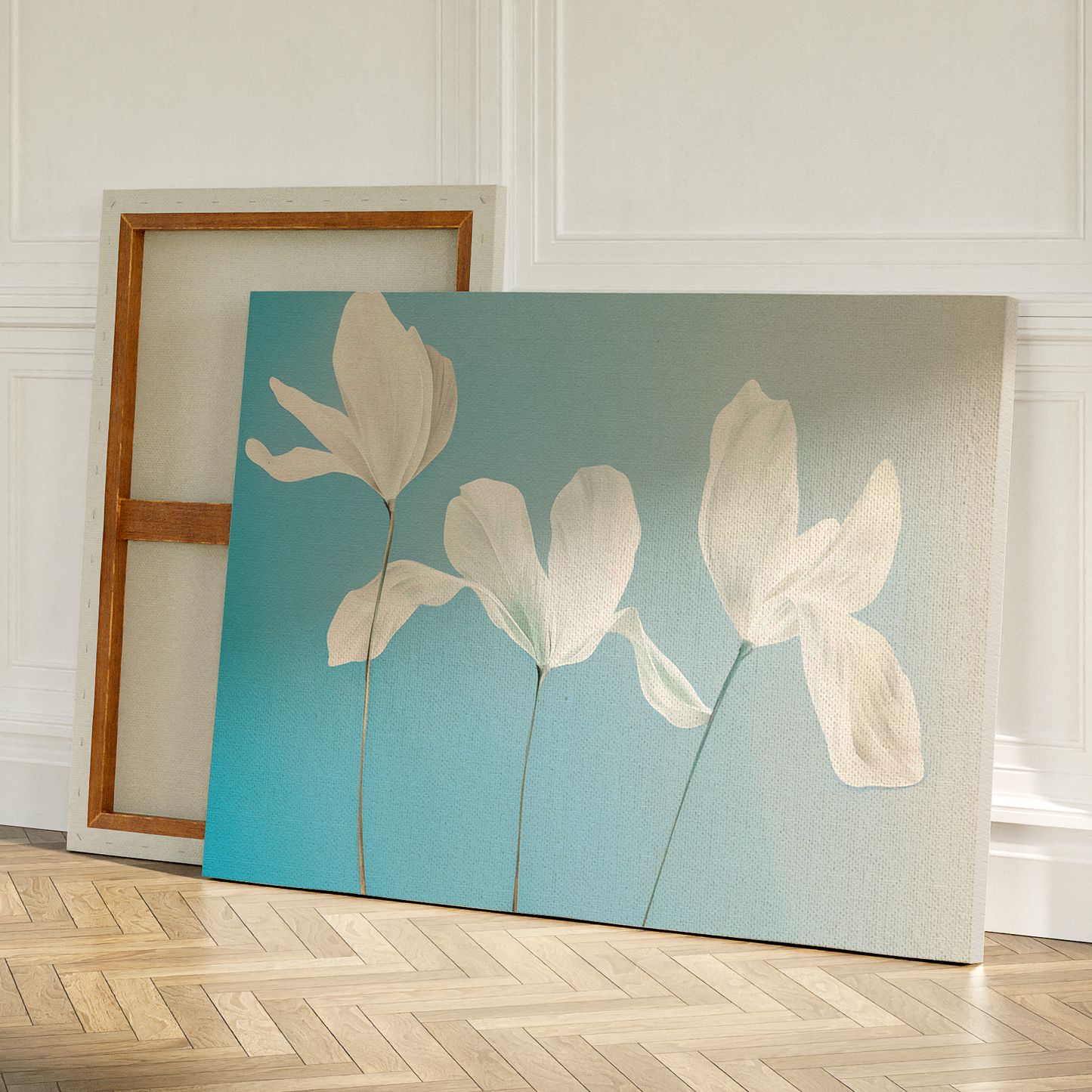 Elegant White Floral Abstract Oil Painting for Modern Home Decor