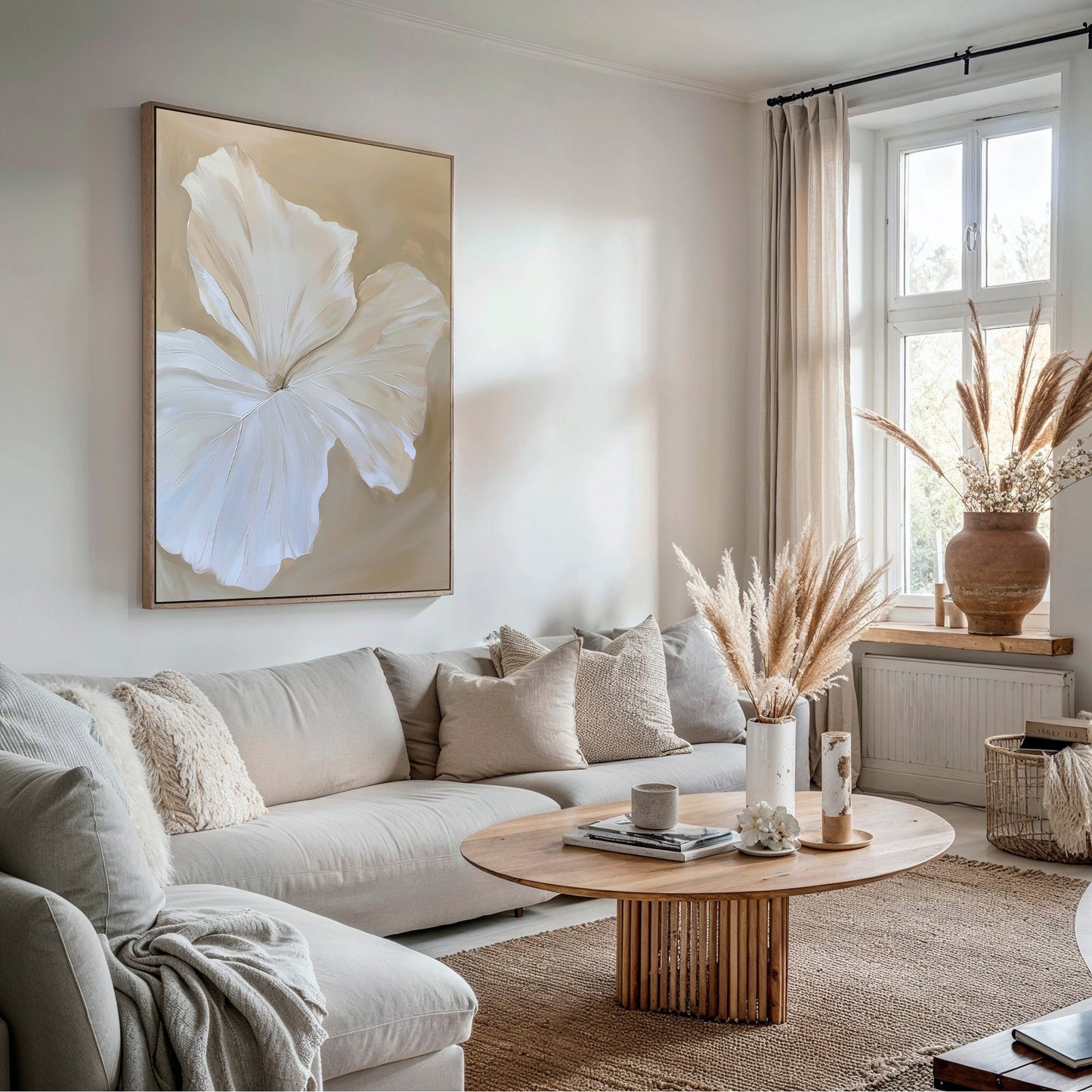 Elegant White Floral Abstract Oil Painting for Modern Home Decor